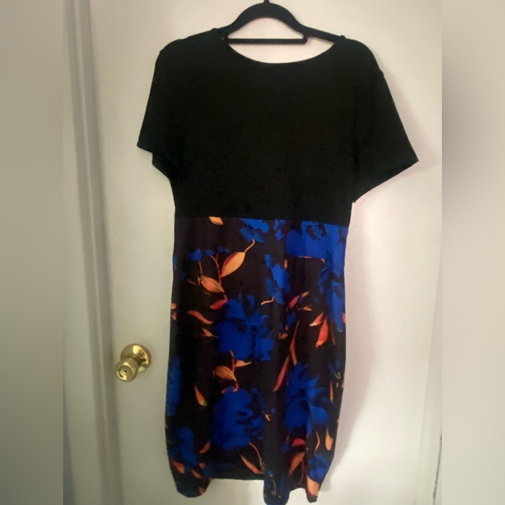 Women’s Casual Dress | Size Large | Short Sleeved | Stretchy | Blue Black Orange - Picture 4 of 13